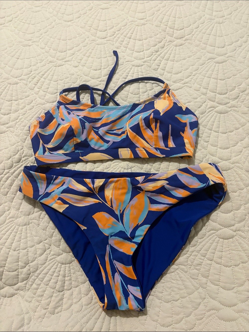 Blue Tropical Print Bikini Set